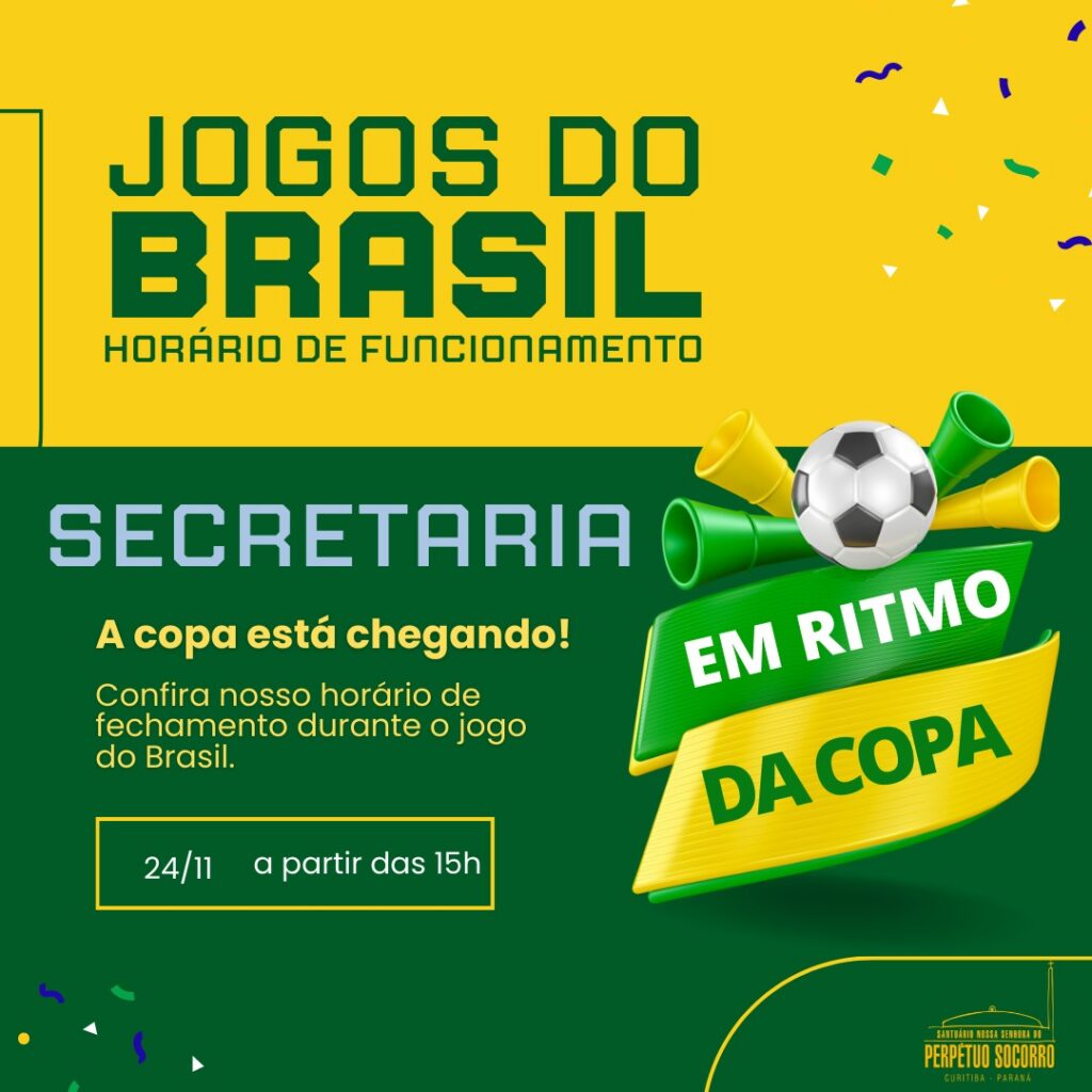 Copa do Mundo 2022: Secretaria do Santuário terá horário de funcionamento diferente na estreia do Brasil nesta quinta-feira 8 3f8bfacbcb0ea4f0c56172977a9dd053