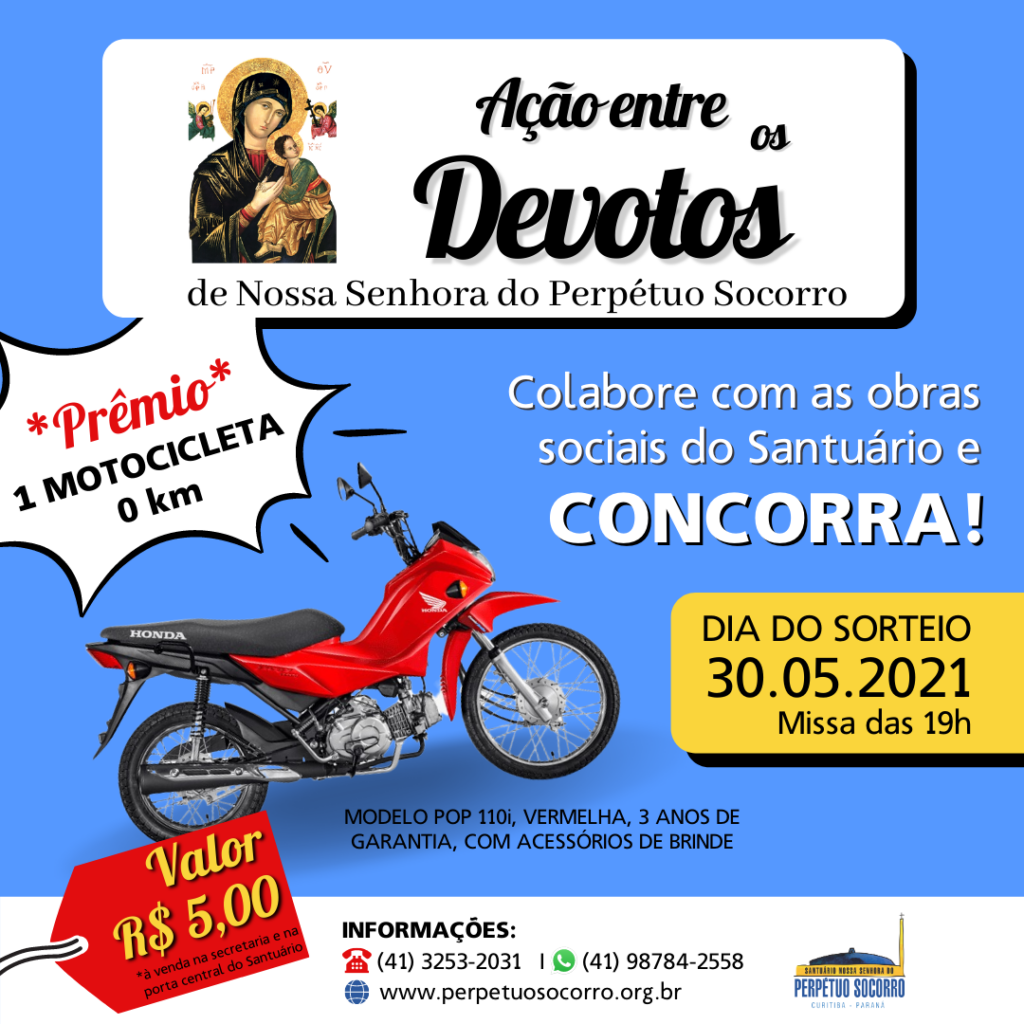 Ação entre os devotos terá motocicleta 0km como prêmio 5 d33c0bc8dc407bb447af2b359132e65b