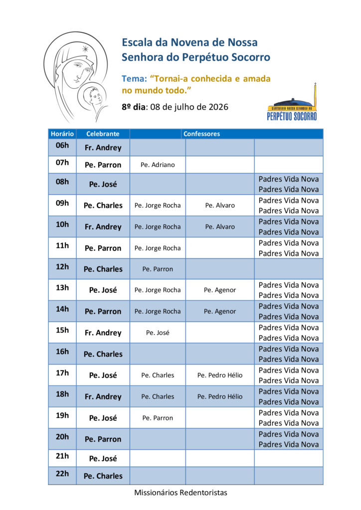 Escala das novenas 08.07.2026