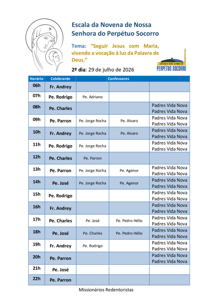 Escala das novenas 29.07.2026