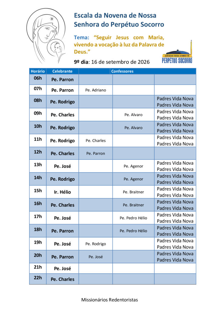 Escala das novenas 16.09.2026