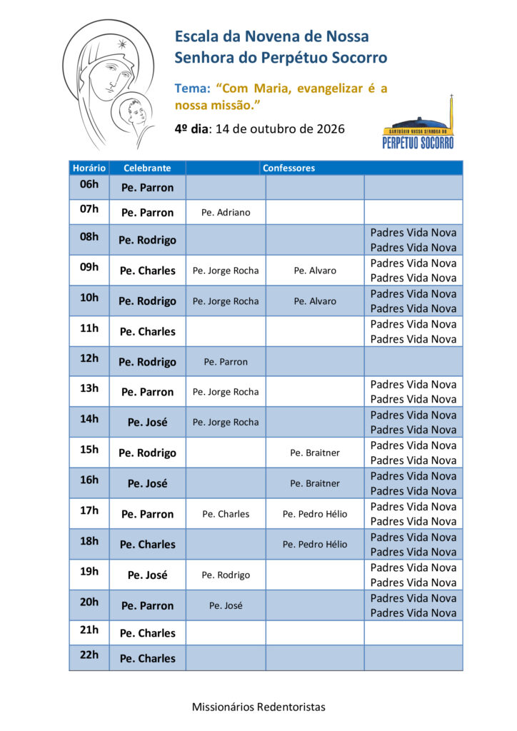 Escala das novenas 14.10.2026
